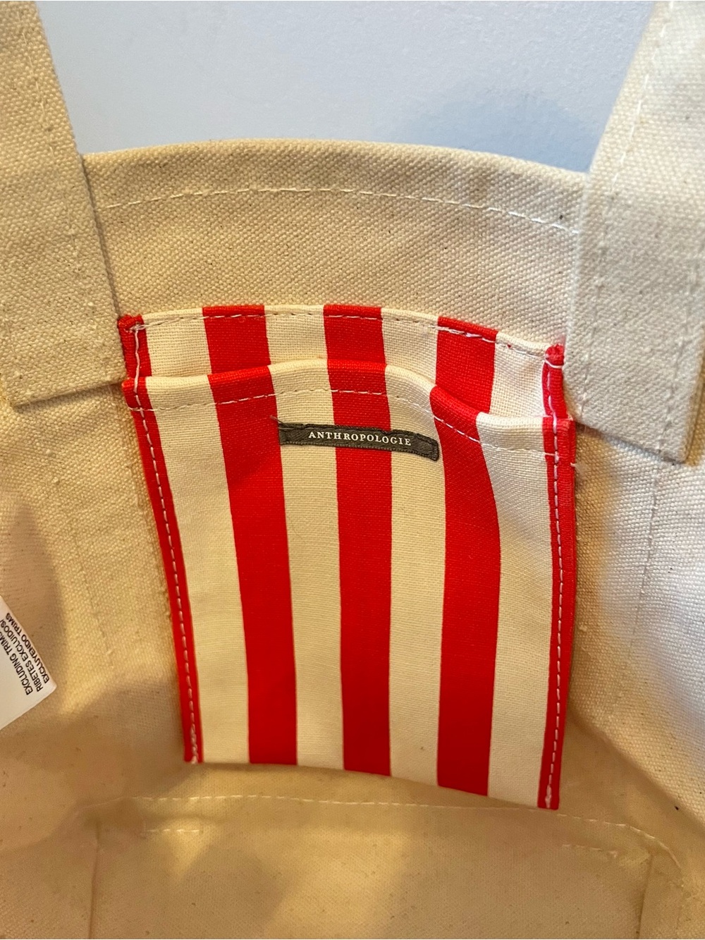 Anthropologie Cream Canvas Tote with Red Trim and Beaded Cocktail Patch - Picture 7 of 8